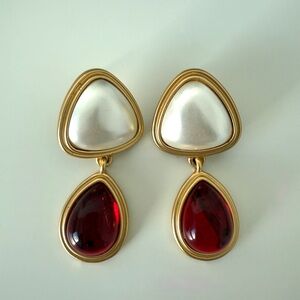 Gold and Red Teardrop Earrings